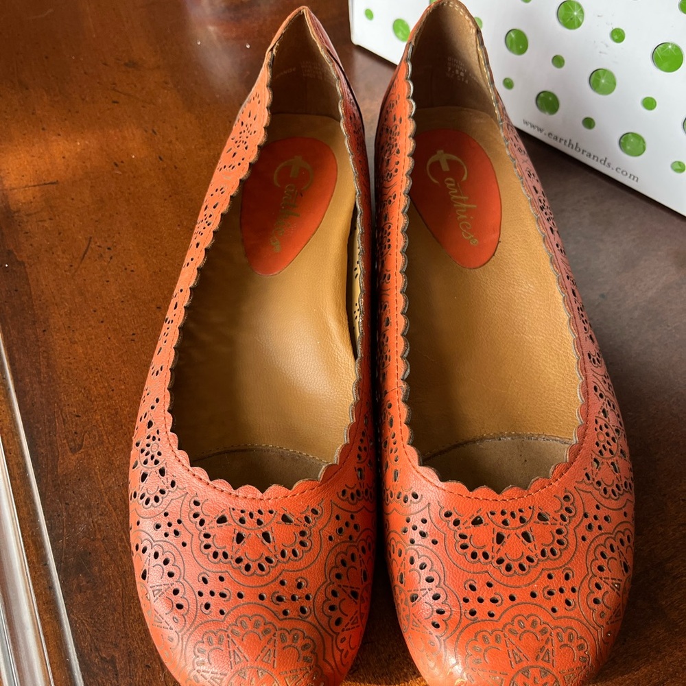Earthies Orange Leather Ballet Flats